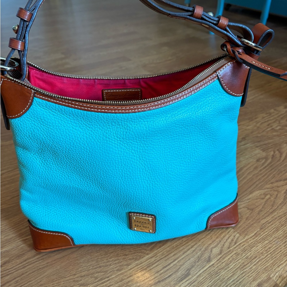 Authentic Dooney and Bourke aqua and teal hobo shoulder bag